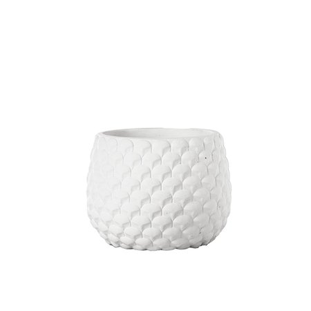URBAN TRENDS COLLECTION Cement Round Pot with Embossed Geometric Pattern Design Body Painted White Large 53618